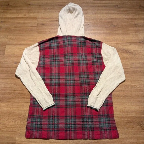 VTG Polo Ralph Lauren Men's L Plaid Tan 1/4 button Hoodie Pullover Shirt USA